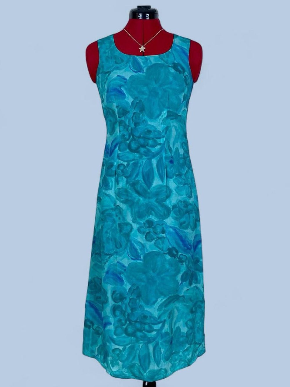 Vintage 90s Blue Watercolor Midi Dress